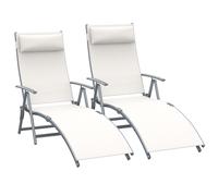 Outsunny Set de 2 Tumbonas de Jardín Plegables con Respaldo Ajustable Almohada y Reposabrazos 137x63,5x100,5 cm Beige Aosom España
