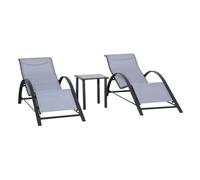 Outsunny set de 2 tumbonas jardín exterior con mesa auxiliar de vidrio templado tumbonas con respaldo reposabrazos para patio piscina terraza exterior gris