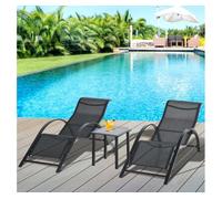 Outsunny Set de 2 tumbonas de jardín con mesa de café 59x169x66/41x41x45 cm vidrio templado negro