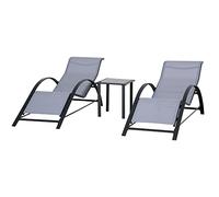 Outsunny Set de 2 Tumbonas Jardín Exterior con Mesa Auxiliar Vidrio Gris