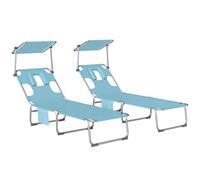Outsunny Set de 2 Tumbonas Jardín Exterior Plegables con Dosel 360° Azul