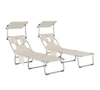 Outsunny Set de 2 Tumbonas Jardín Exterior Plegables con Dosel 360° Beige