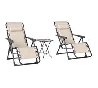 Outsunny Set de 2 Tumbonas Jardín Exterior Plegables con Portavasos Beige