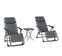 Outsunny Set de 2 Tumbonas Jardín Exterior Plegables con Portavasos Gris