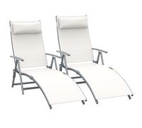 Outsunny Set de 2 Tumbonas Plegables de Jardín Exterior con Respaldo Ajustable Almohada y Reposabrazos Carga 165 kg para Piscina Terraza Camping 137x63,5x100,5 cm Beige