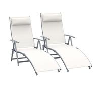 Outsunny set de 2 tumbonas plegables de jardín exterior con respaldo ajustable almohada y reposabrazos carga 165 kg para piscina terraza camping 137x63,5x100,5 cm beige
