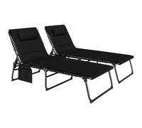 Outsunny Set de 2 tumbonas plegables para jardín con cojín, respaldo ajustable en 5 posiciones, bolsillo lateral, negro Aosom España
