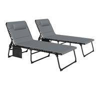 Outsunny Set de 2 tumbonas plegables, tumbona de jardín con almohada, respaldo ajustable 5 posiciones, bolsillo lateral, Gris oscuro Aosom España