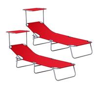 Outsunny Set de 2 Tumbonas Plegables Tumbonas de Jardín Exterior Reclinables con Toldo Desmontable con Ángulo Regulable Respaldo Ajustable en 4 Niveles para Terraza Piscina Patio 187x58x36 cm Rojo