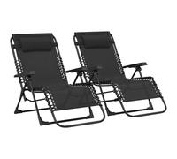 Outsunny Set de 2 tumbonas, Tumbona Plegable con reposacabezas de textilene, Tumbona de Exterior reclinable para Playa Camping Piscina terraza, 90 x 65 x 112 cm, Negro