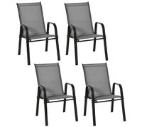 Outsunny Set de 4 Sillas de Exterior Apilables con Asiento de Textilene para Jardín Terraza 54x75,5x95 cm Gris Oscuro
