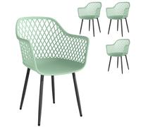 Outsunny Set de 4 Sillas de Jardín, con Respaldo Diamante, Reposabrazos, Verde Aosom España