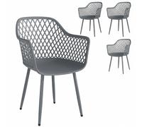 Outsunny Set de 4 sillas de jardín resistentes a los rayos UV de plástico con reposabrazos y respaldo 56 x 51 x 84 cm Gris oscuro