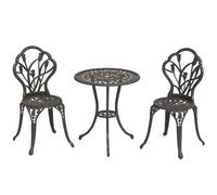 Outsunny Set de Exterior 3 Piezas con 2 Sillas de Jardín y Mesa Redonda con Orificio para Sombrilla, Bronce Aosom España