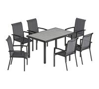 Outsunny Set de Exterior 7pz con Mesa de Jardín a 2 Secciones y 6 Sillas Apilables en Textilene, Gris Aosom España