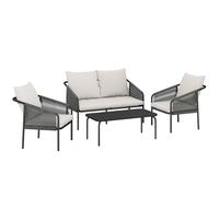 Outsunny Set de jardín 4 piezas Poliratán Lounge con sofá 2 plazas, 2 sillones y mesa de café, cojines desmontables con cintas Aosom España