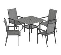 Outsunny Set de Jardín 5 pz en Acero con 4 Sillas Apilables y Mesa con Orificio Central y Balda Inferior, Gris Aosom España