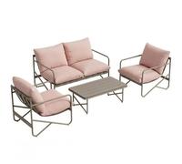 Outsunny Set de Jardín para 4 Personas: Sofá, Sillones, Mesa, Metal, Rosa