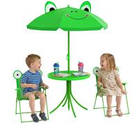 Outsunny Mesa y Sillas Infantil de Jardín Plegable con Sombrilla Ajustable Green