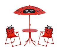 Outsunny Set de Mesa y Sillas Infantil de Jardín plegable con sombrilla ajustable Rojo
