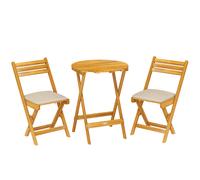 Outsunny Set de muebles de balcón 3 piezas FSC madera plegable, juego de jardín con mesa redonda, 2 sillas, cojines transpirables, asiento de lamas Aosom España