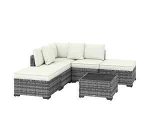 Outsunny Set de Muebles de Jardín en Rattan de 6 Piezas con Sillón Angular, Sillas Sin Reposabrazos, Reposapiés y Mesa, Gris Combinado Aosom España