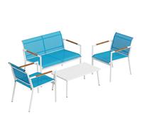 Outsunny Set Jardín 4 Plazas Sofá, Sillones, Mesa de Metal, Azul.