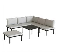 Outsunny Set lounge de jardín para 5-6 personas, sofá de 2 plazas, 2 sillas, silla en esquina, mesa lamelada, pouf