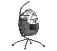 Outsunny Silla Colgante con Soporte Cesta Plegable Cojín y Reposacabezas para Interior y Exterior Carga 120 kg Negro