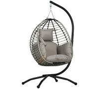 Outsunny Silla Colgante con Soporte Cesta Plegable Cojín y Reposacabezas para Interior y Exterior Carga 120 kg Gris y Negro Aosom España