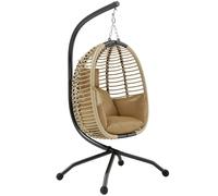 Outsunny Silla Colgante con Soporte Cesta Plegable Cojín y Reposacabezas para Interior y Exterior Carga 120 kg Beige