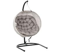 Outsunny Silla Colgante con Soporte Cesta Plegable de Malla Doble Cojín para Interior y Exterior Carga 120 kg Arena y Negro