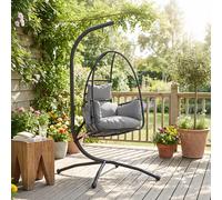Outsunny Silla colgante huevo con soporte, cesta plegable, reposacabezas, cojín, 120 kg, gris oscuro