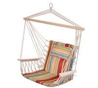 Outsunny Silla Colgante de Rayas Hamaca con Cojín Reposacabezas para Interior Exterior 100x106 cm Carga Máx. 100 kg Red
