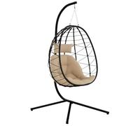 Outsunny Silla Colgante Huevo con Soporte Cesta Plegable 120 kg Caqui | Columpio Jardín Exterior, Cojín y Reposacabezas, Columpio Colgante, para Interior y Exterior