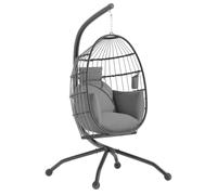 Outsunny Silla Colgante Huevo con Soporte Columpio Jardín Exterior con Cesta Plegable Cojín y Reposacabezas Portavaso Columpio Colgante para Interior y Exterior Carga 120 kg Gris