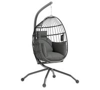 Outsunny Silla Colgante Huevo con Soporte Columpio Jardín Exterior con Cesta Plegable Cojín y Reposacabezas Portavaso Columpio Colgante para Interior y Exterior Carga 120 kg Negro