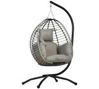 Outsunny Silla Colgante Huevo con Soporte Cesta Plegable Carga 120 kg Gris
