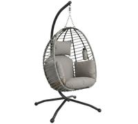 Outsunny Silla colgante huevo con soporte, cesta plegable, reposacabezas, carga 120 kg, Gris