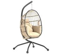 Outsunny Silla Colgante Huevo con Soporte Cesta Plegable Cojín Carga 120kg Caqui Chocolate