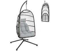 Outsunny Silla Colgante Huevo con Soporte Cesta Plegable Ratán Gris Claro
