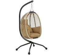 Outsunny Silla Colgante Huevo con Soporte Columpio de Jardín Exterior con Cesta Plegable Reposacabezas Cojín Bolsillo Lateral Columpio Colgante para Interior y Exterior Carga 120 kg Beige Beige 110x10