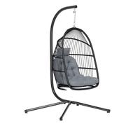 Outsunny Silla Colgante Huevo con Soporte, Columpio Jardín Exterior con Cesta Plegable, Cojín Anti-UV y Reposacabezas Desmontable para Interior y Exterior, Carga 150 kg, Gris Oscuro