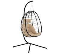 Outsunny Silla Colgante Huevo con Soporte Columpio Jardín Exterior con Cesta Plegable Cojín y Reposacabezas Columpio Colgante para Interior y Exterior Carga 120 kg Caqui