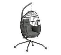 Outsunny Silla Colgante Huevo con Soporte Columpio Jardín Exterior con Cesta Plegable Cojín y Reposacabezas Portavaso Columpio Colgante para Interior y Exterior Carga 120 kg Negro