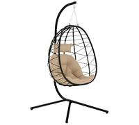 Outsunny Silla Colgante Huevo con Soporte Columpio Jardín Exterior con Cesta Plegable Cojín y Reposacabezas Columpio Colgante para Interior y Exterior Carga 120 kg Caqui Khaki