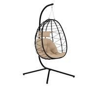 Outsunny Silla Colgante Huevo con Soporte Columpio Jardín Exterior con Cesta Plegable Cojín y Reposacabezas Columpio Colgante para Interior y Exterior Carga 120 kg Caqui Khaki