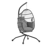 Outsunny Silla Colgante Huevo con Soporte Columpio Jardín Exterior con Cesta Plegable Cojín y Reposacabezas Portavaso Columpio Colgante para Interior y Exterior Carga 120 kg Gris