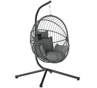 Outsunny Silla Colgante Huevo con Soporte Columpio Jardín Exterior con Cesta Plegable Cojín y Reposacabezas Columpio Colgante para Interior y Exterior Carga 120 kg Gris