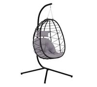 Outsunny silla colgante huevo con soporte columpio jardín exterior con cesta plegable cojín y reposacabezas columpio colgante para interior y exterior carga 120 kg gris